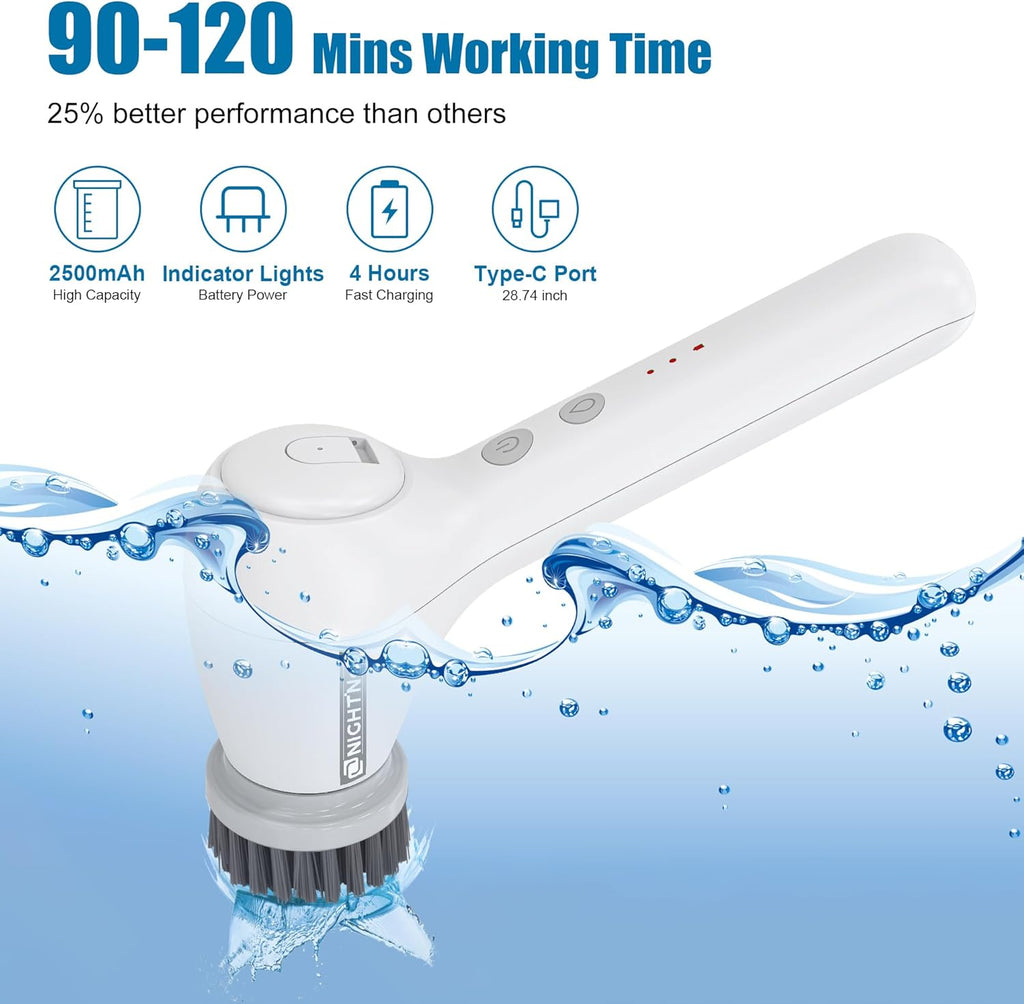 Cordless Electric Cleaning Brush with 4 Replaceable Brush Heads F6709