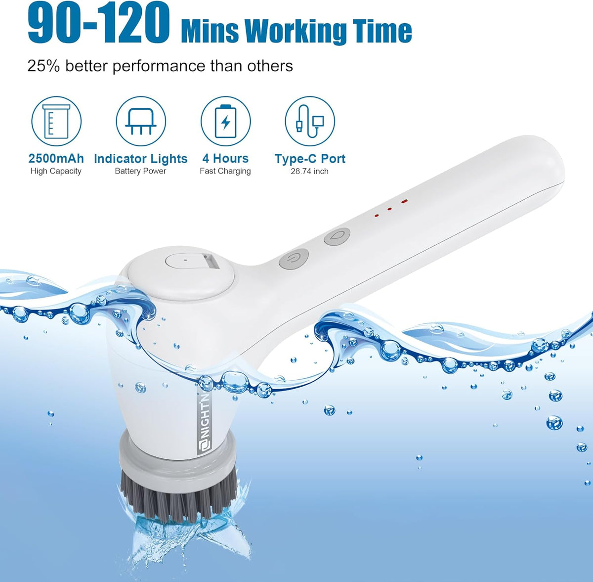 Cordless Electric Cleaning Brush with 4 Replaceable Brush Heads F6709
