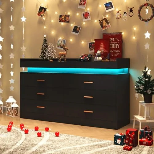 9 Drawer White Dresser with LED Light L92552