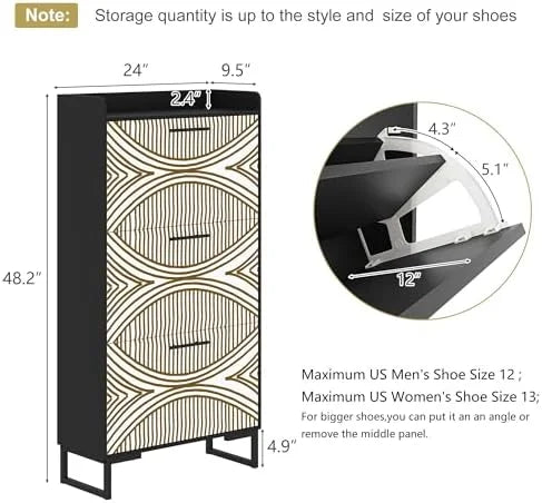 White Slim Shoe Cabinet with 3 Flip Drawers H82595