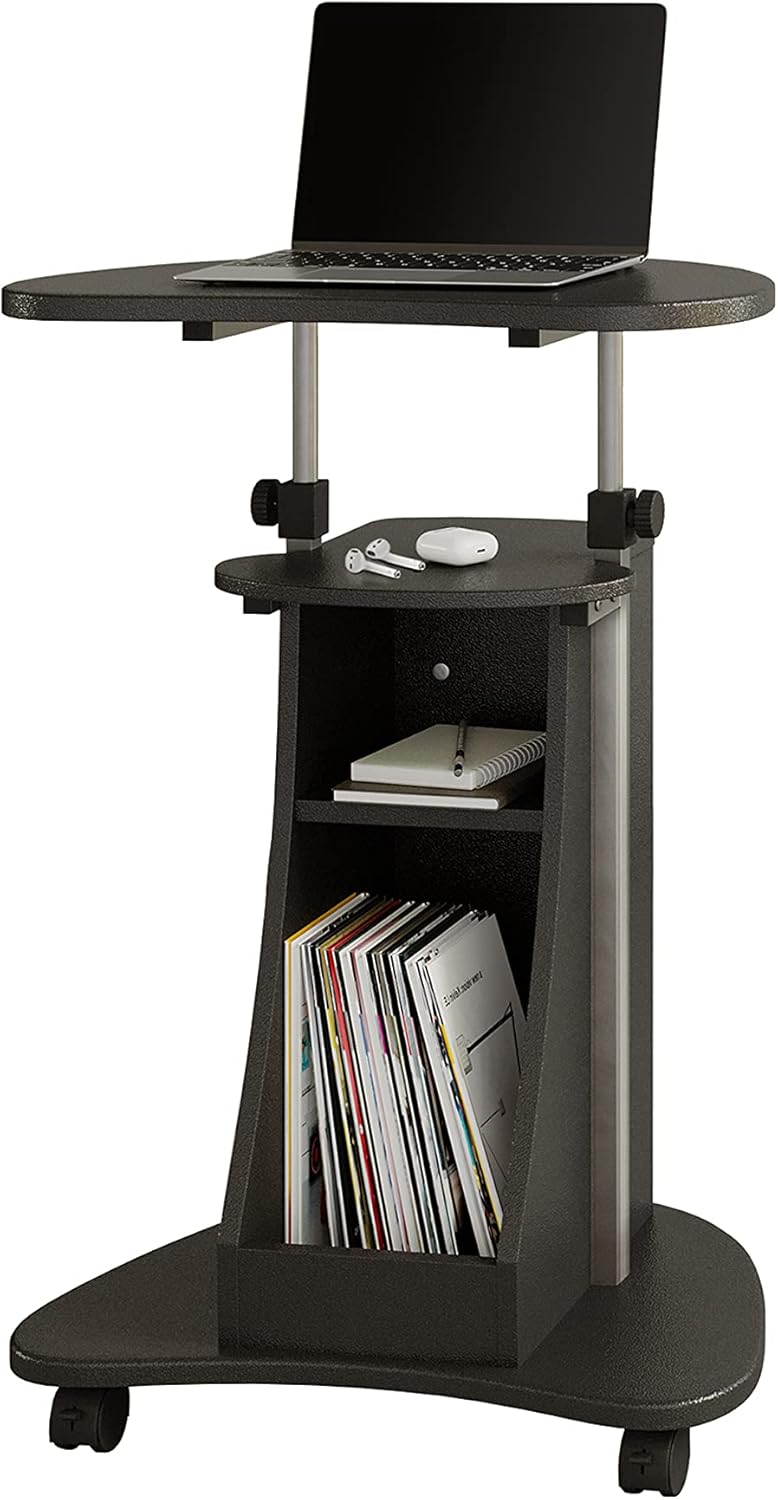 Graphite Sit-to-Stand Rolling Laptop Cart with Storage J7908