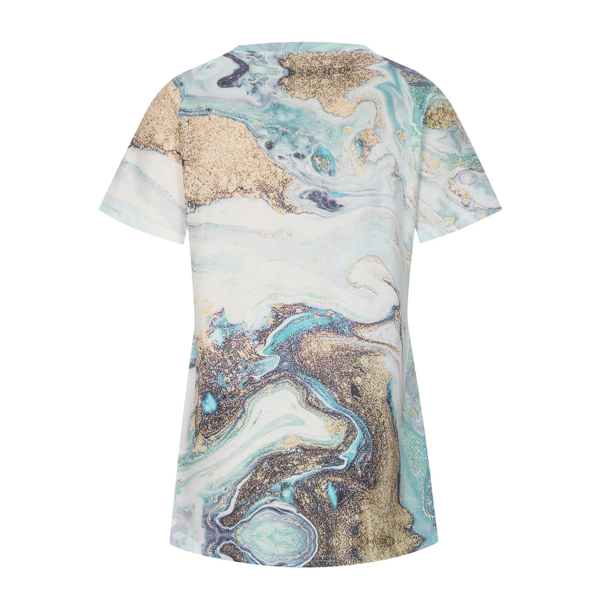 Abstract Marble Print T-Shirt Short Sleeve Blouse Loose Flowy Long Tees Plus Size I77270