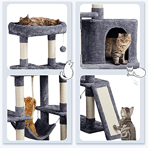 Black 63in Multi-Level Cat Tree with Sisal-Covered Scratching Posts Z17232
