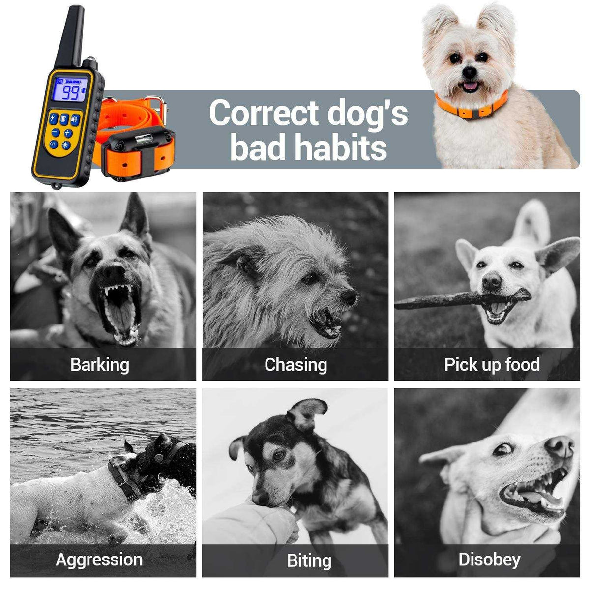 2600FT Dog Training Collar with Remote 3 Modes Beep Vibration Shock N8614