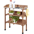 Brown Outdoor Potting Bench Table with Storage Shelf U472046