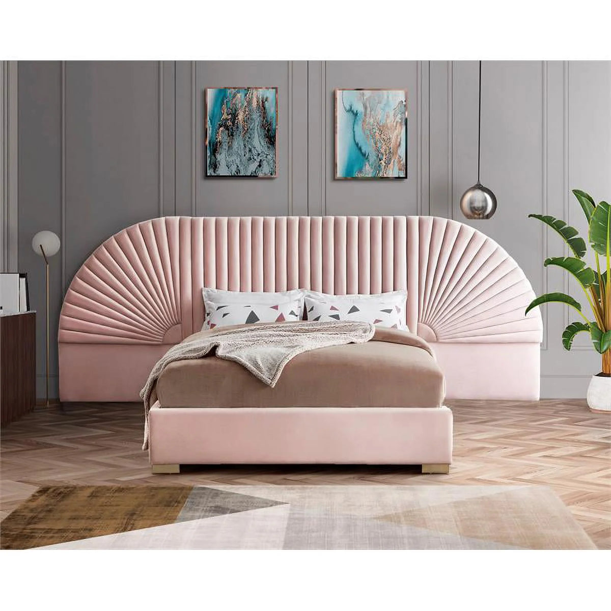 Pink Velvet King Bed P932