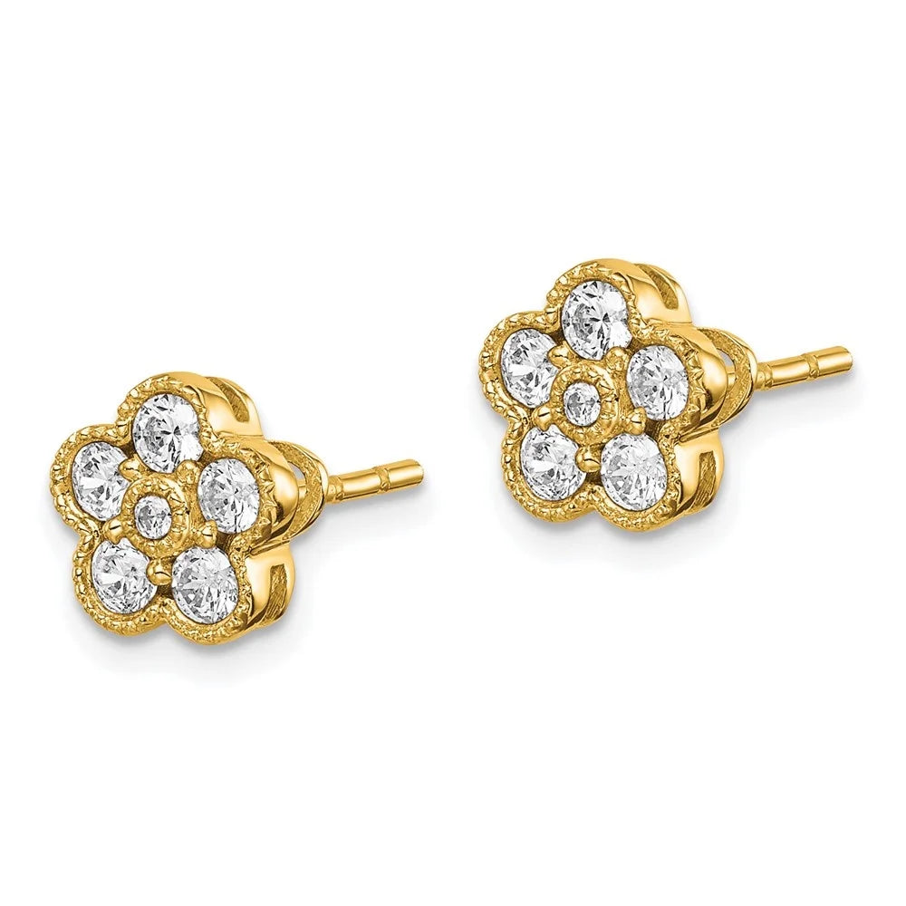 14k Yellow Gold Lab Grown Diamond Floral Stud Earring F736656