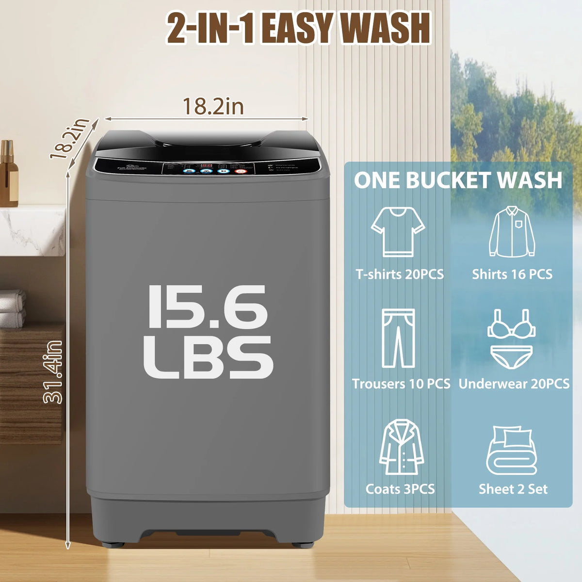 15.6lbs Fully Automatic Portable Washing Machine with LED Display O791862