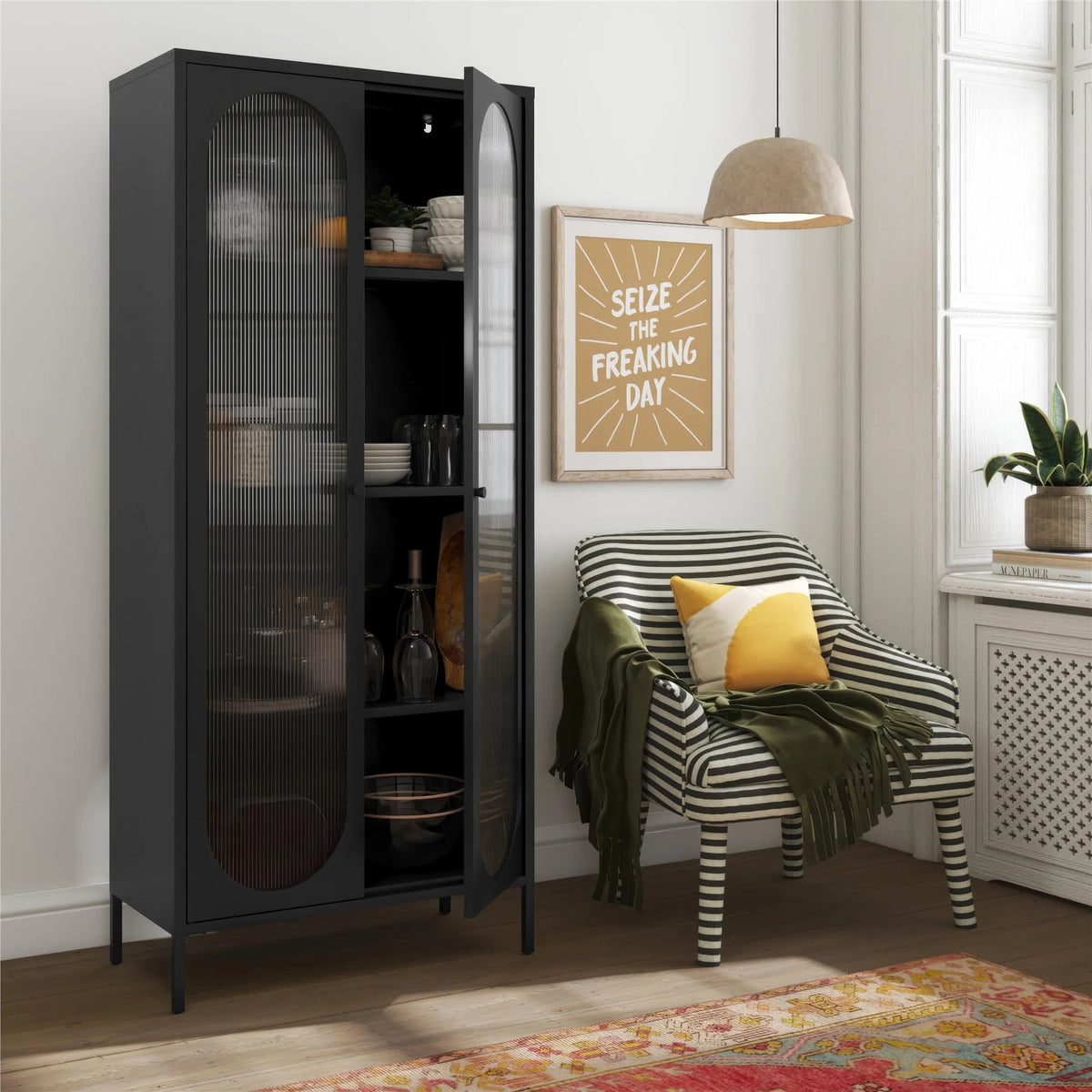 2-Door Accent Cabinet with Fluted Glass O58164