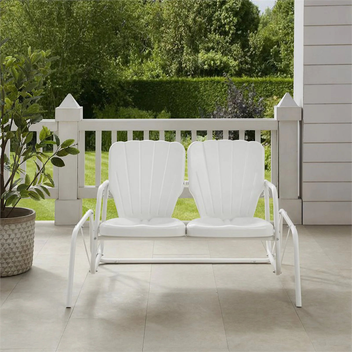 Metal Outdoor Loveseat Glider in White D834769