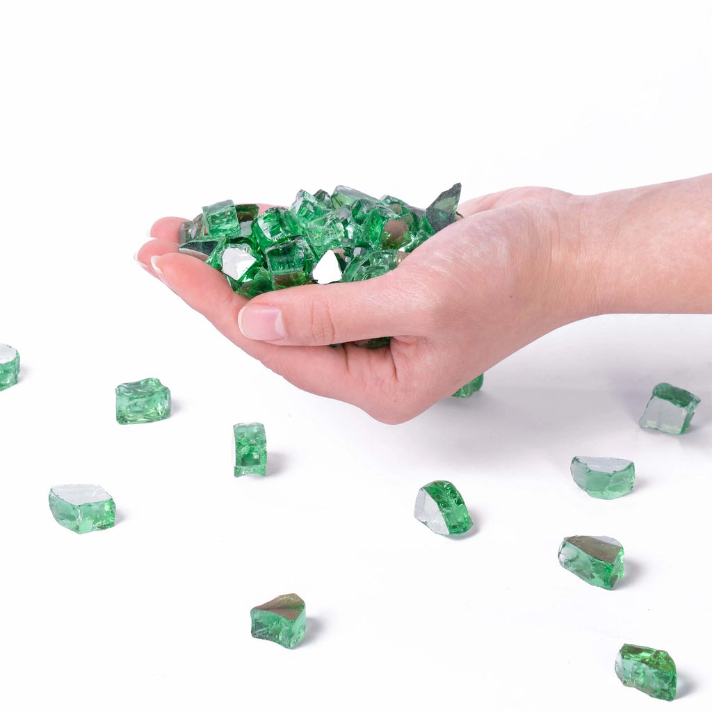 Green Reflective Tempered Fire Glass 1/2", 10 lb. Jar D791