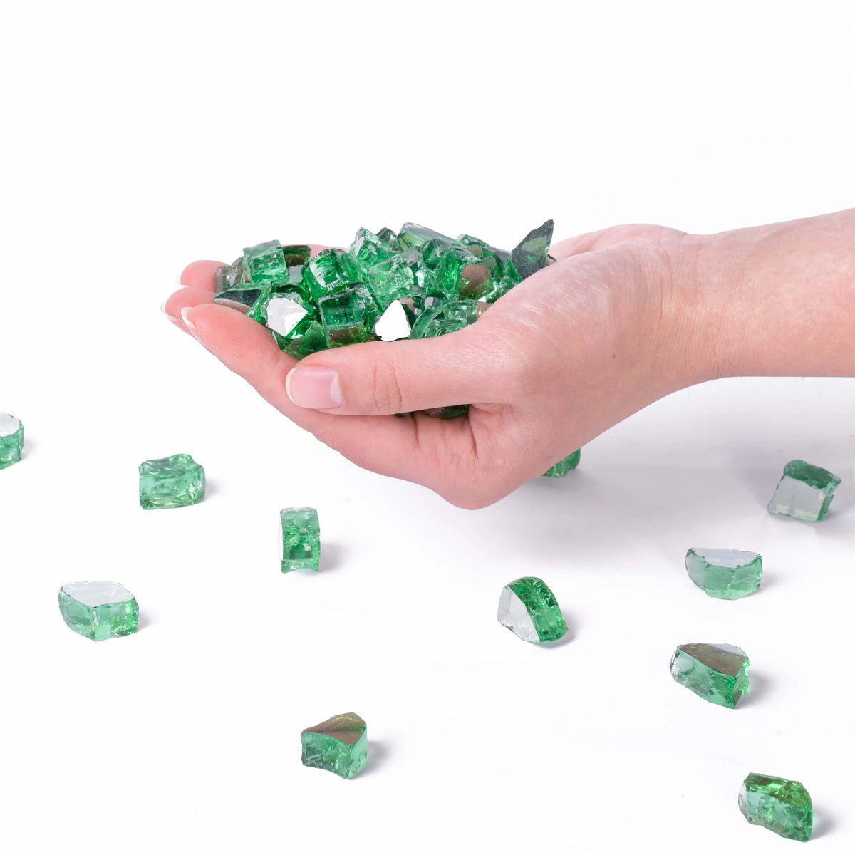 Green Reflective Tempered Fire Glass 1/2", 10 lb. Jar D791