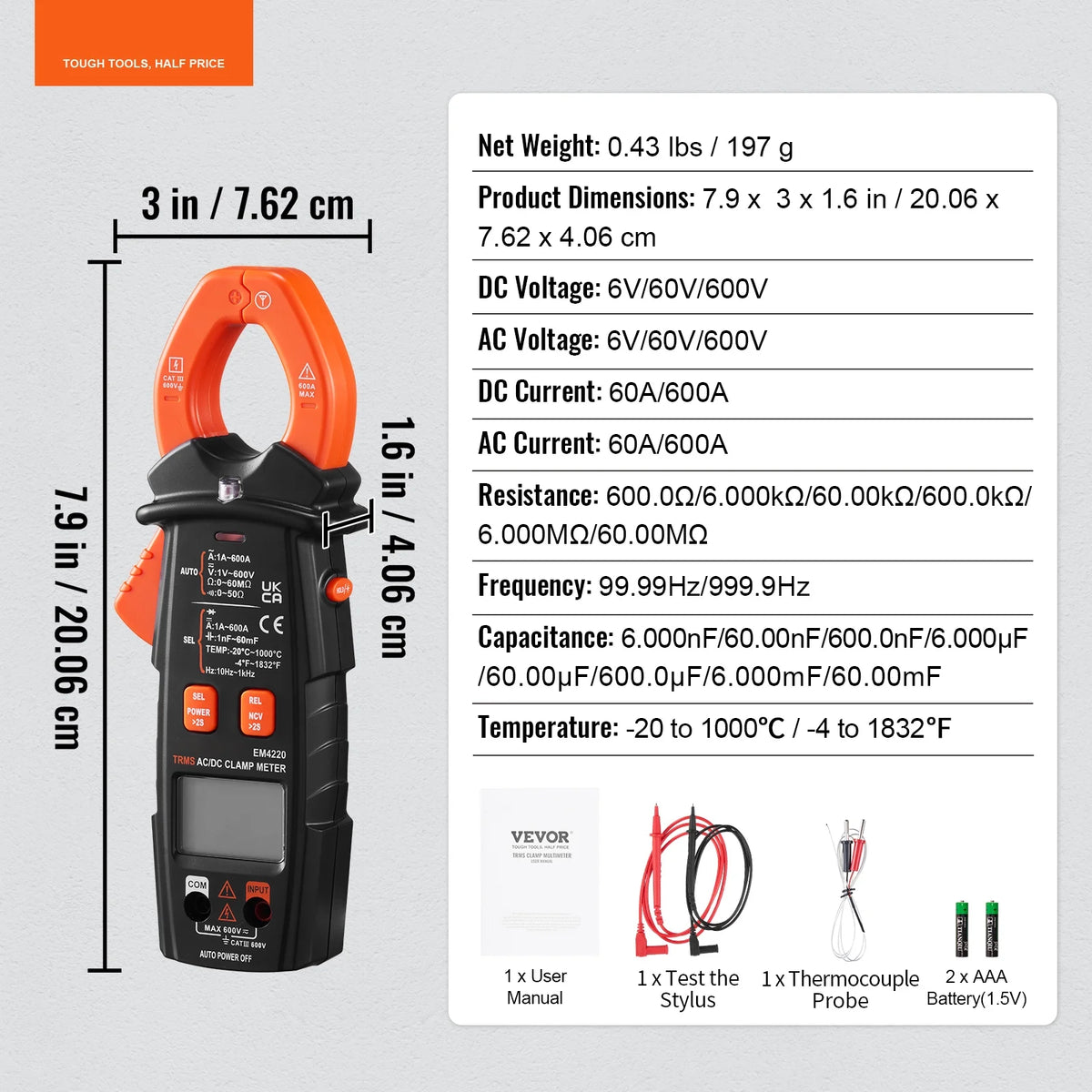 6000 Counts True RMS Digital Clamp Meter A798