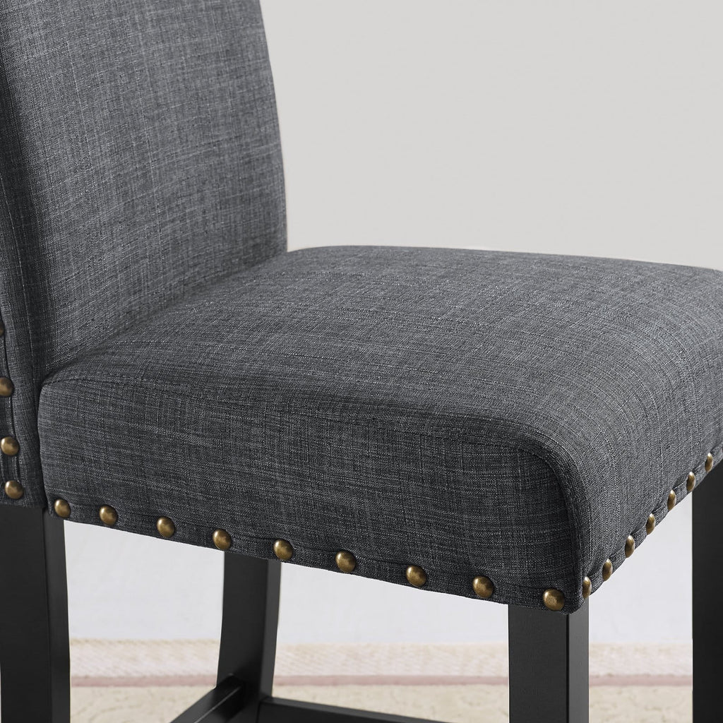 Gray Fabric Solid Rubberwood Counter Height Stool Set of 2 C88825