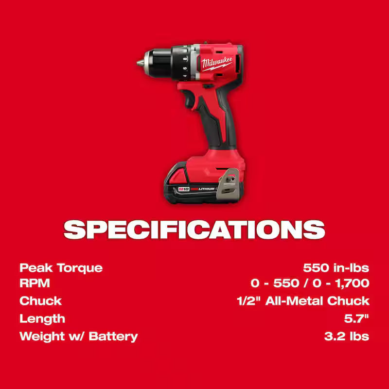 18-Volt Lithium-Ion Brushless Cordless 1/2 in. Compact Drill/Driver Kit with 2 Gal. Cordless Wet/Dry Vacuum Q3846