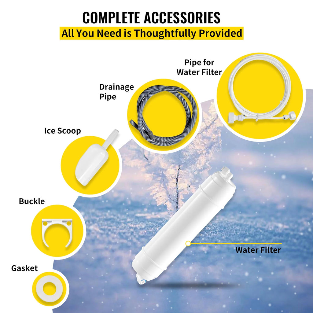 110V Commercial Snowflake Ice Maker 55lbs/24h, Food Grade Stainless Steel, Automatic Operation, Free Standing, Water Filter and Spoon G3292