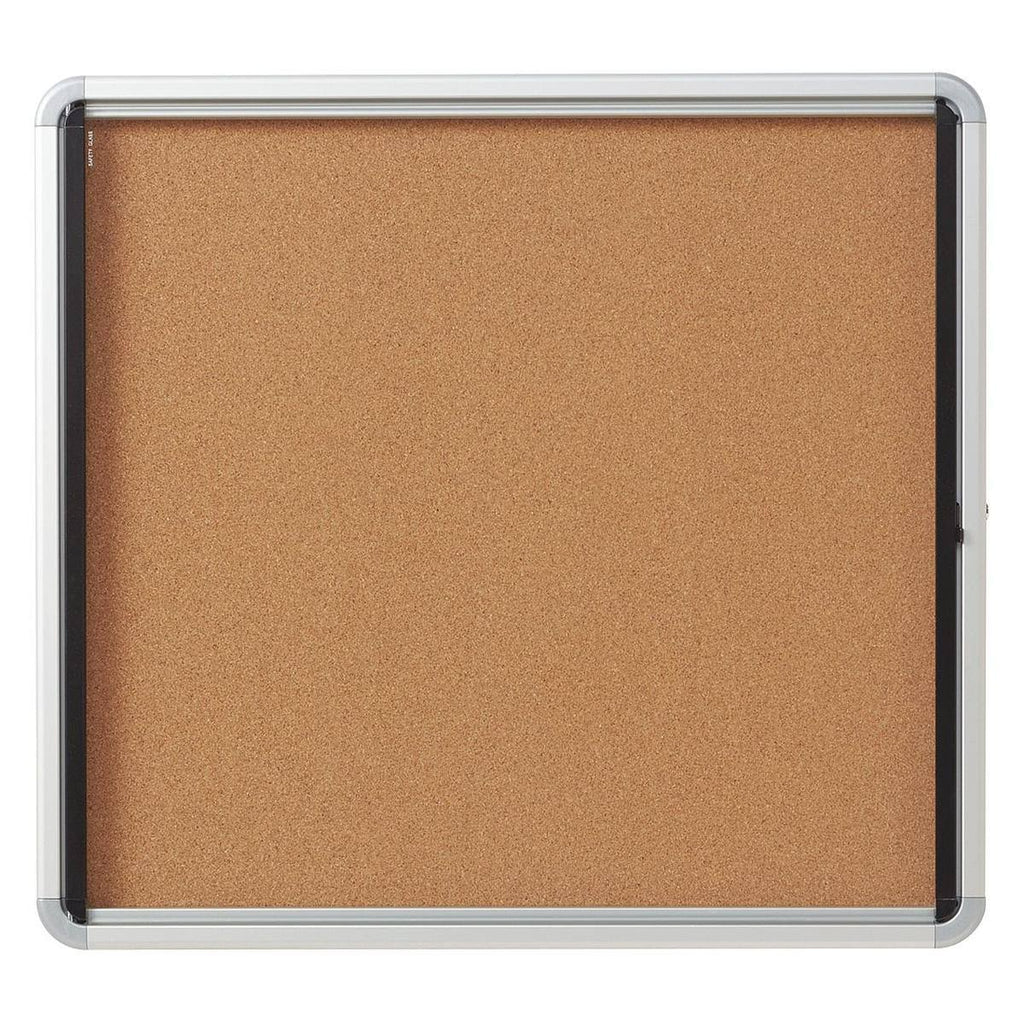 Enclosed Cork Bulletin Board with Swing Door, 30 x 27, Silver Aluminum Frame O406