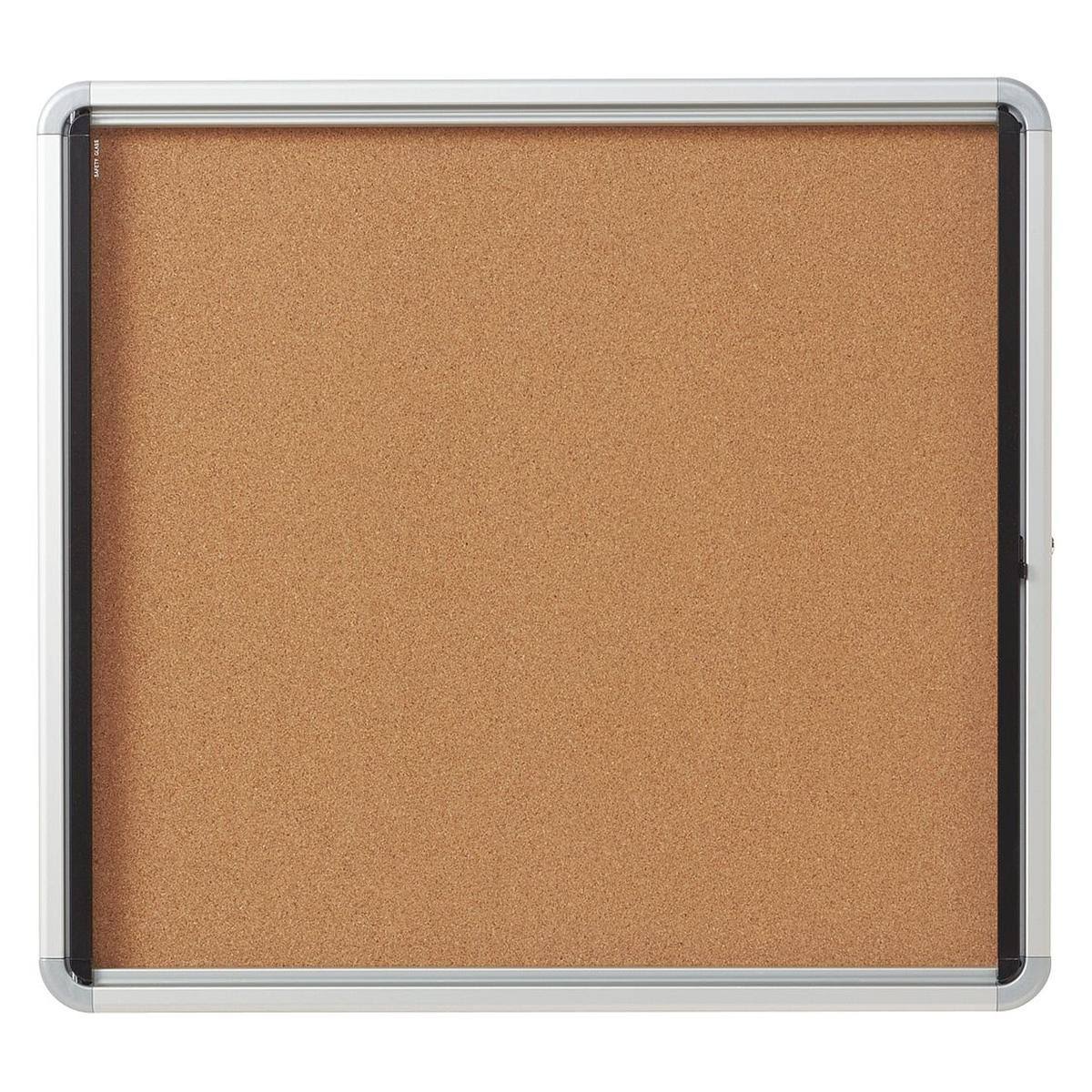 Enclosed Cork Bulletin Board with Swing Door, 30 x 27, Silver Aluminum Frame O406