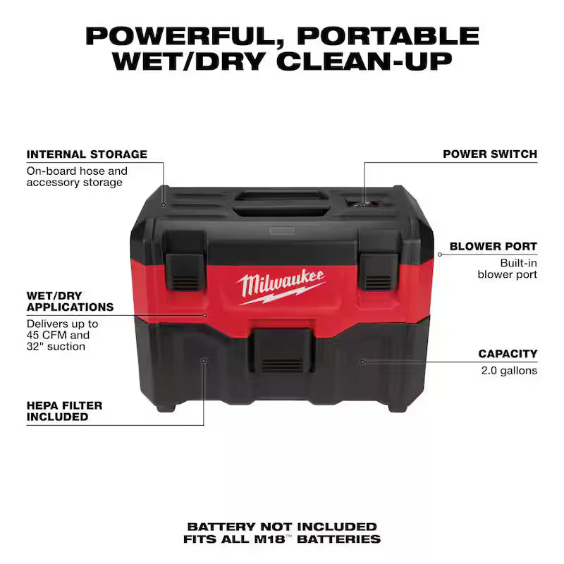 18-Volt Lithium-Ion Brushless Cordless 1/2 in. Compact Drill/Driver Kit with 2 Gal. Cordless Wet/Dry Vacuum Q3846