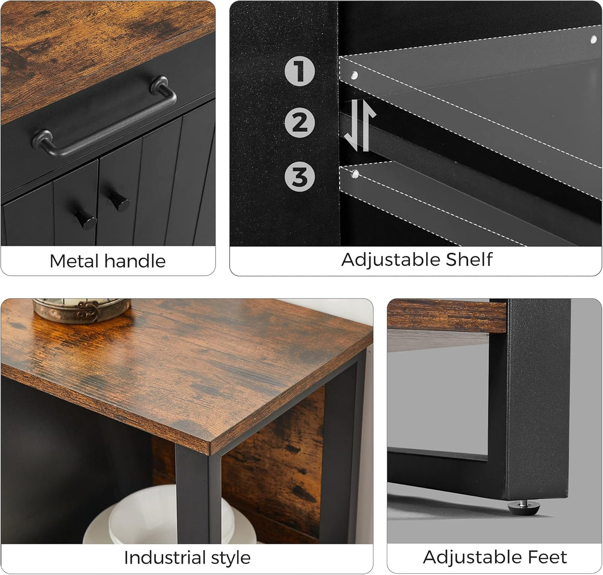 Rustic Brown and Black Steel Frame Buffet Cabinet with Drawer and Shelves A1748