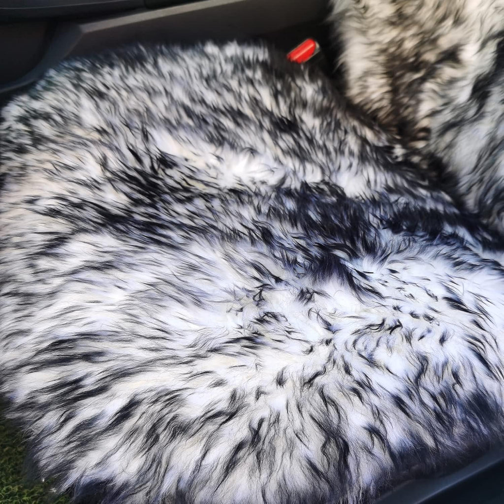Genuine Australian Sheepskin Car Seat Cover, 1pc - White/Black R312