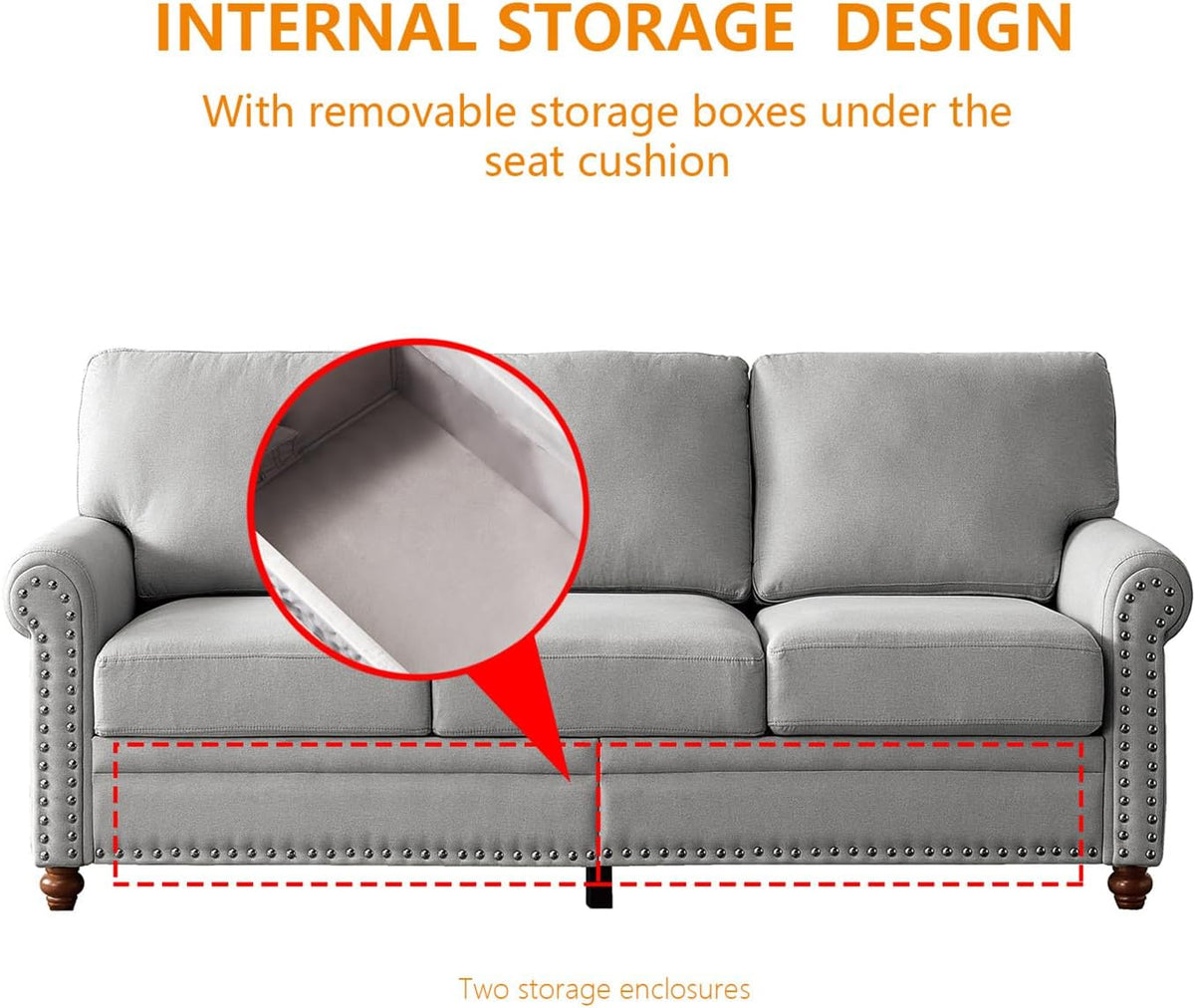 Grey 3 Pcs Sofa Set with Storage N12478