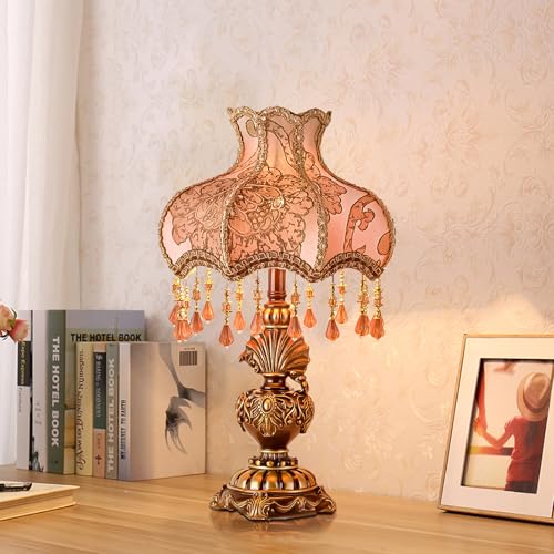Antique Victorian Floral Table Lamp Fabric Lampshade Resin Base K126333