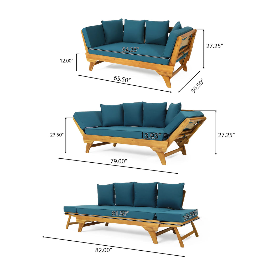 Acacia Wood Outdoor Expandable Daybed with Cushions F153058