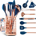 17 Pc Copper and Blue Silicone Kitchen Utensils Set I9528