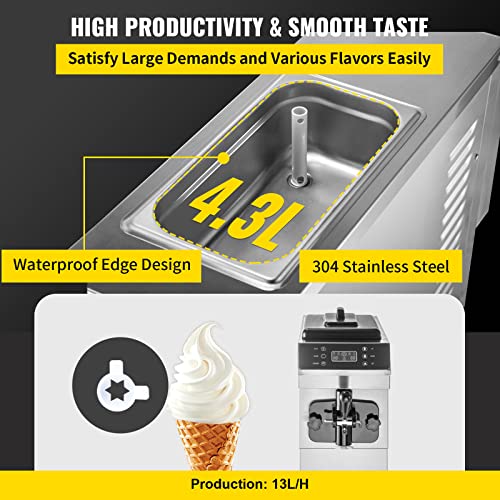 Soft Serve Ice Cream Machine, 3.4 Gal/H, Single Flavor, 1200W B7609