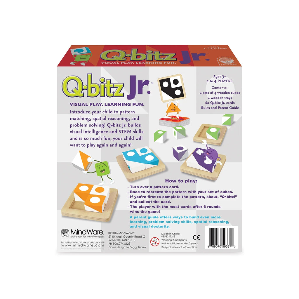 Q-bitz Jr. Game - 60 Pattern Cards, 4 Wooden Cube & Tray Sets X614671