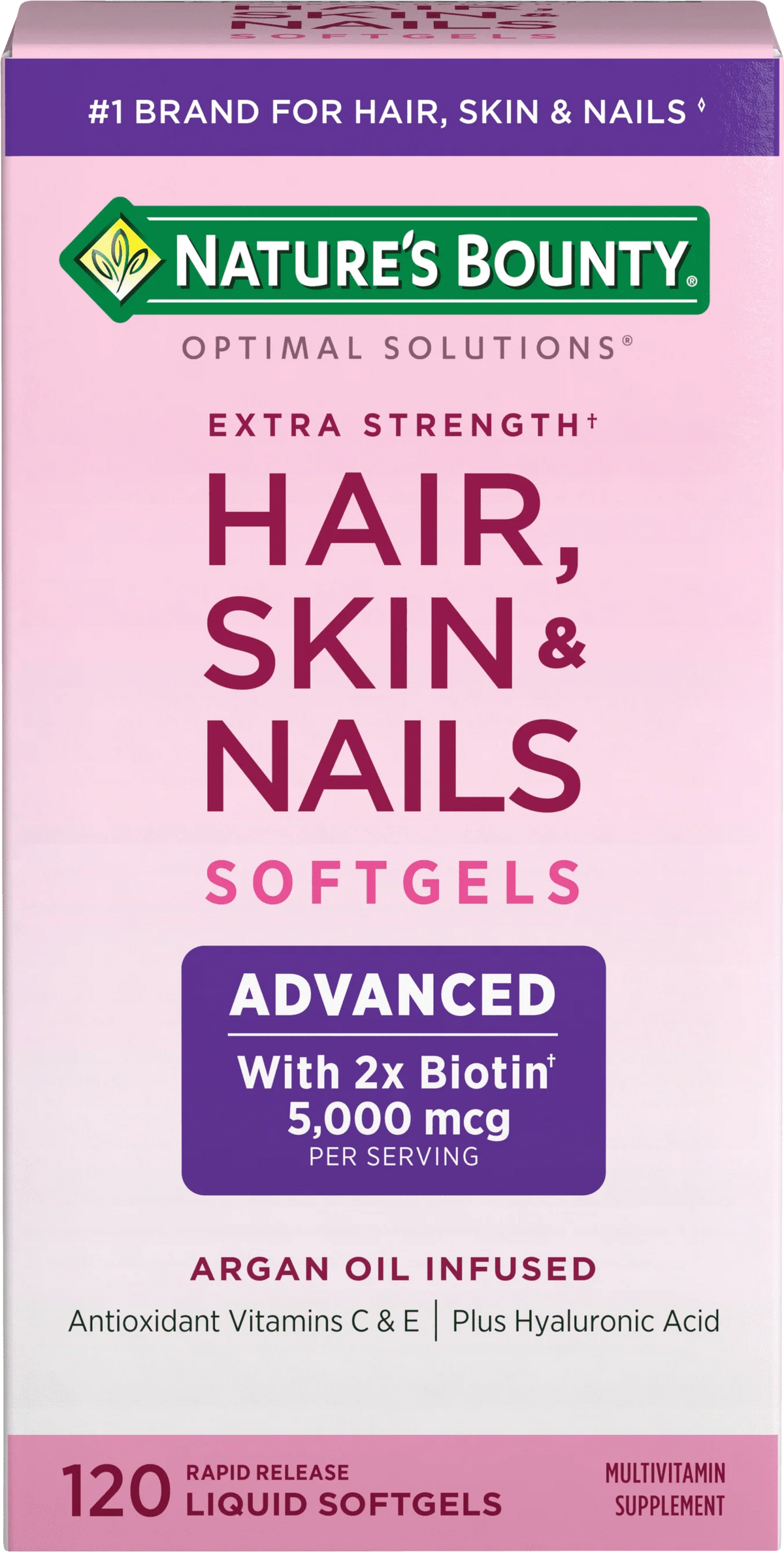 Advanced Hair, Skin and Nail Biotin & Vitamins A, C, & E Softgels, 120 Ct F4178