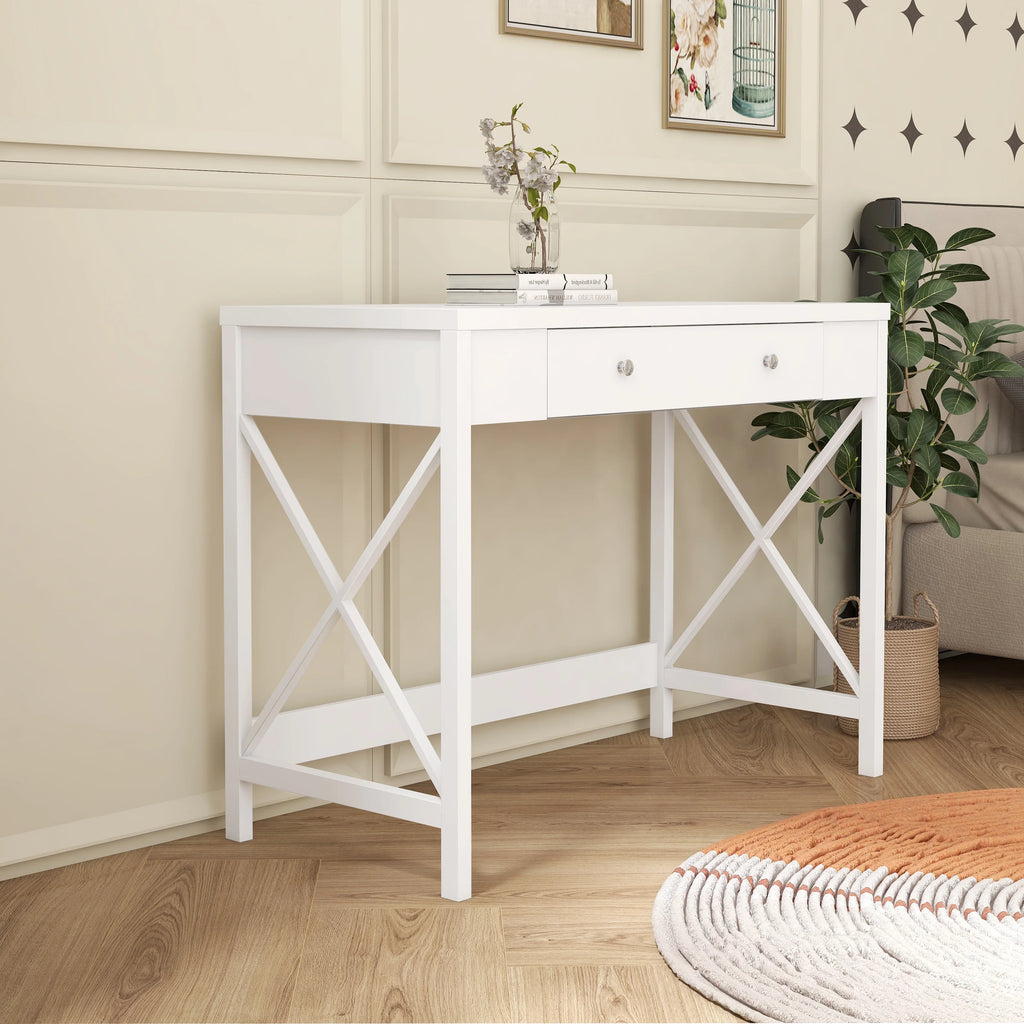 White Work Study Desk with Storage Drawer D77297
