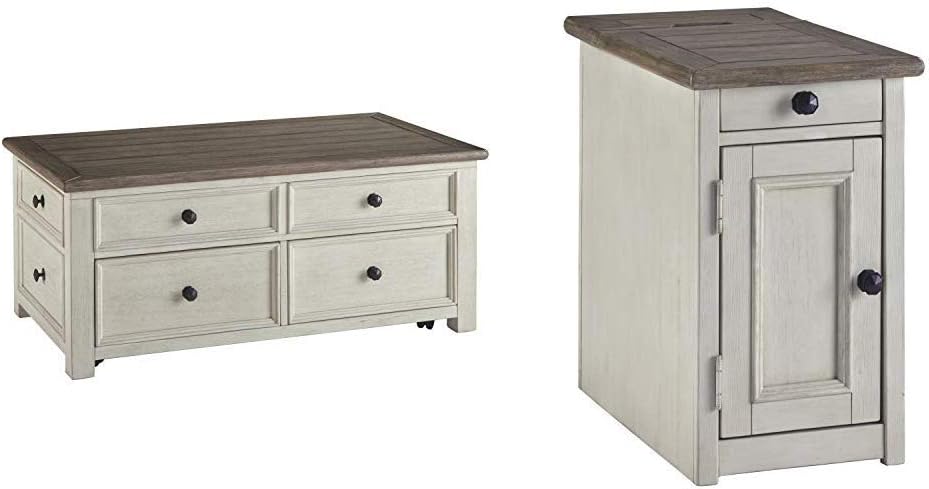 Two-Tone Lift Top Cocktail Table and Two-Tone Chair Side End Table B8128