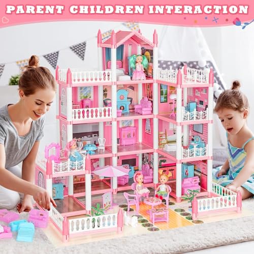4-Story 11 Rooms Dollhouse with 4 Dolls and Furniture Set X74037