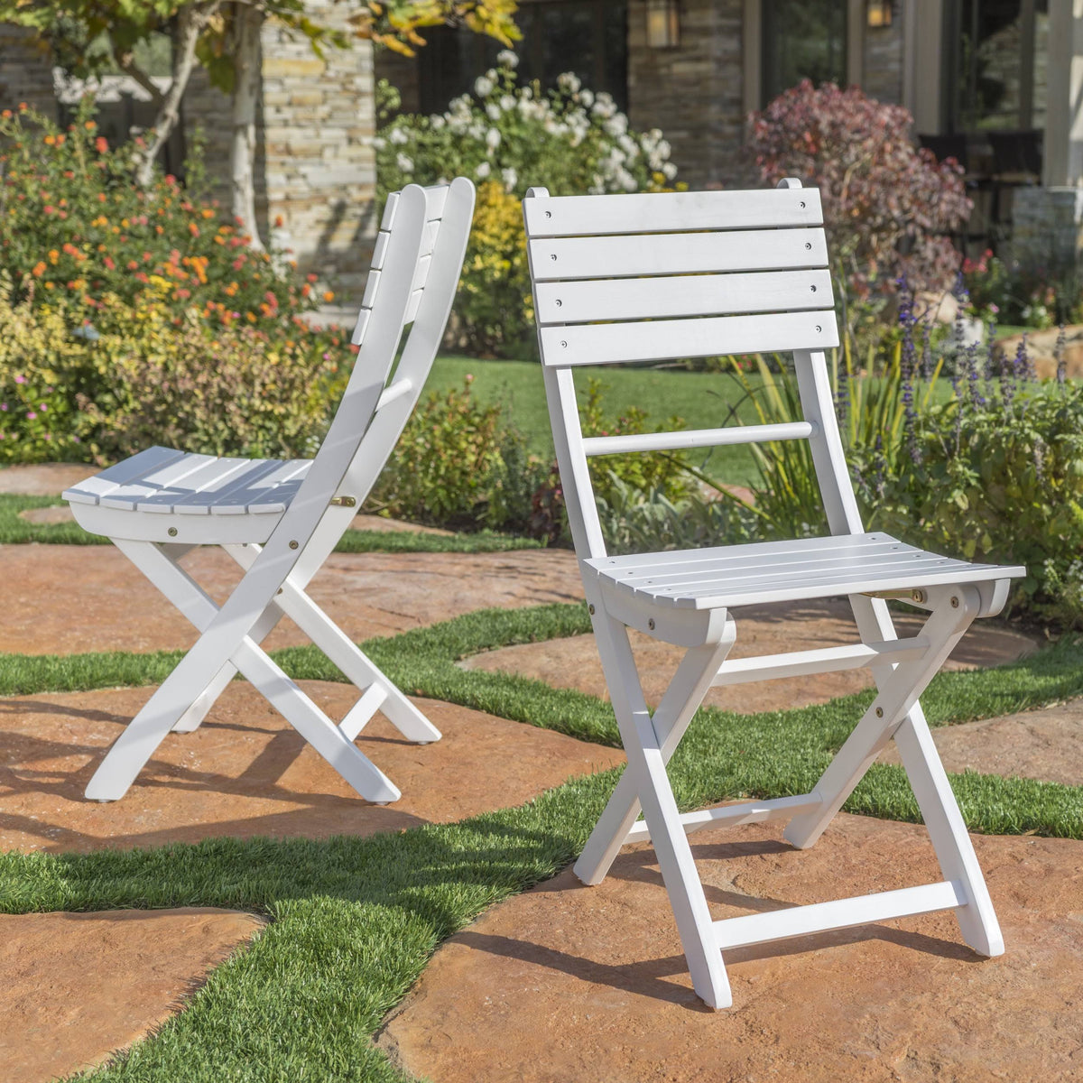 White Acacia Wood Folding Dining Chair Set of 2 T31720