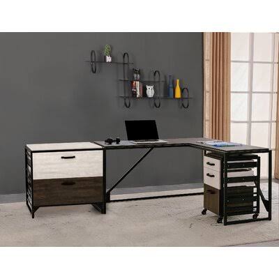 L-Shape Desk and 2 Filing Cabinets Set J5621