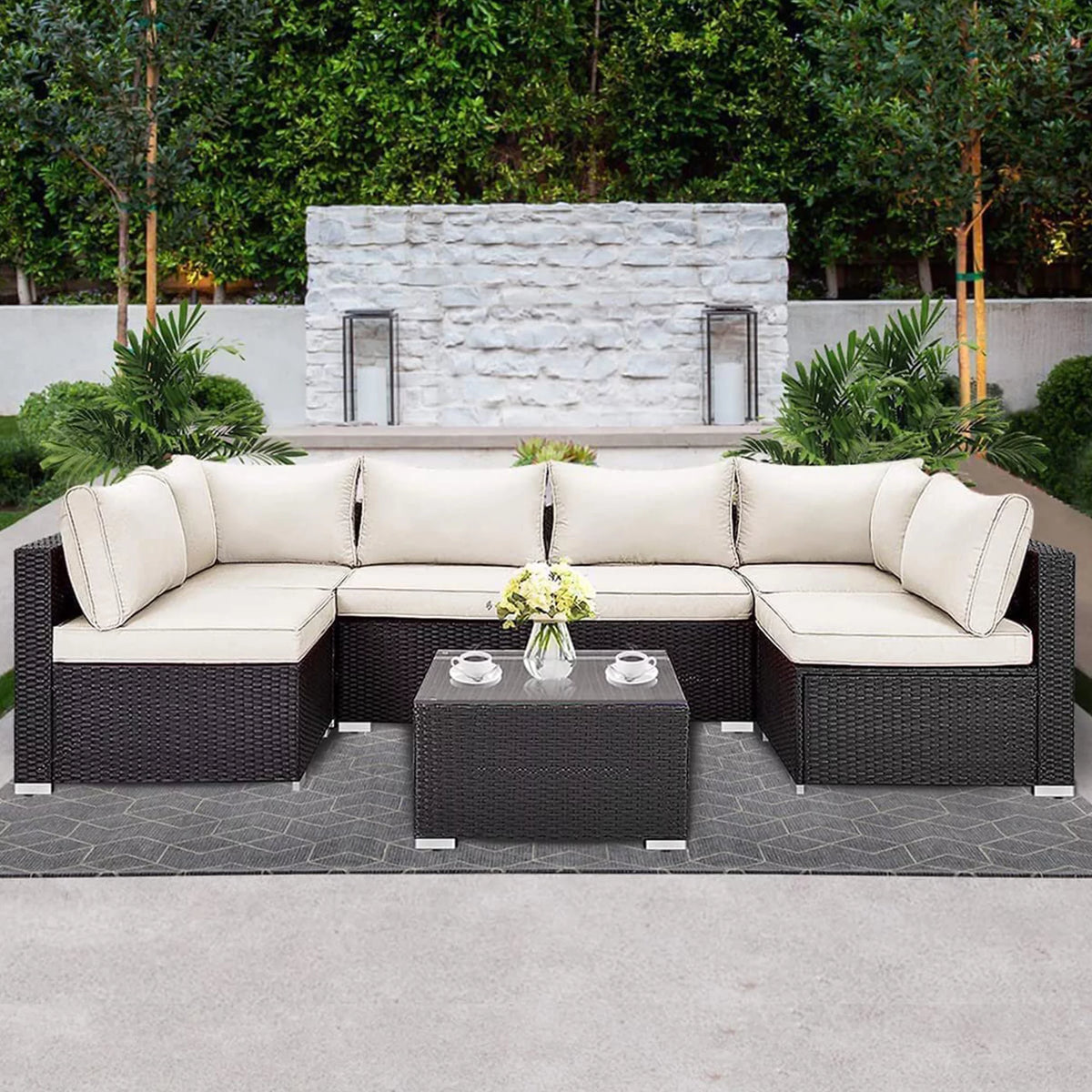7 Pieces Patio Conversation Set with 6 Chairs and 1 Coffee Table I441439