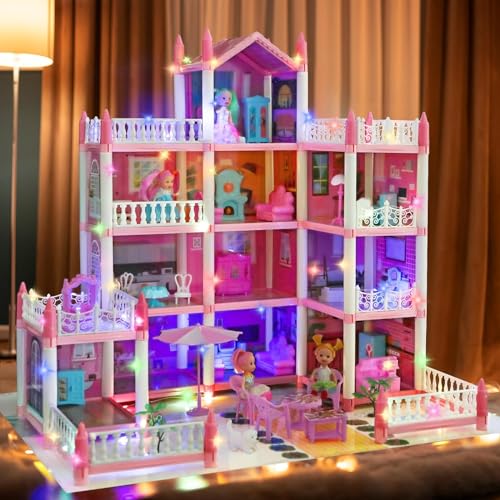 4-Story 11 Rooms Dollhouse with 4 Dolls and Furniture Set X74037