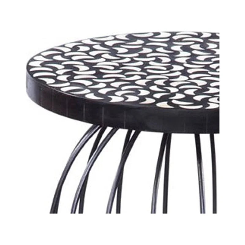 Black Metal Accent Table with Bone Inlay Top O5741