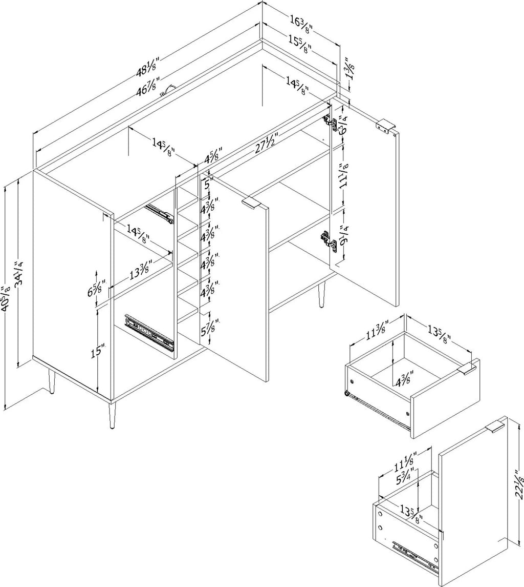 Natural Walnut and Faux Carrara Marble Buffet with Storage Y96993