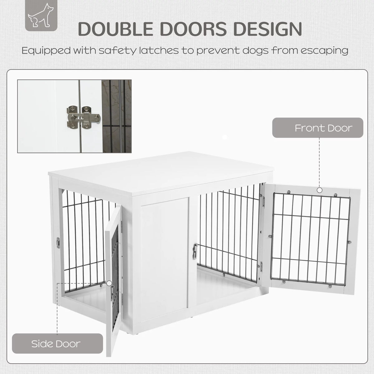 White Dog Crate Furniture End Table with Double Doors Z96591