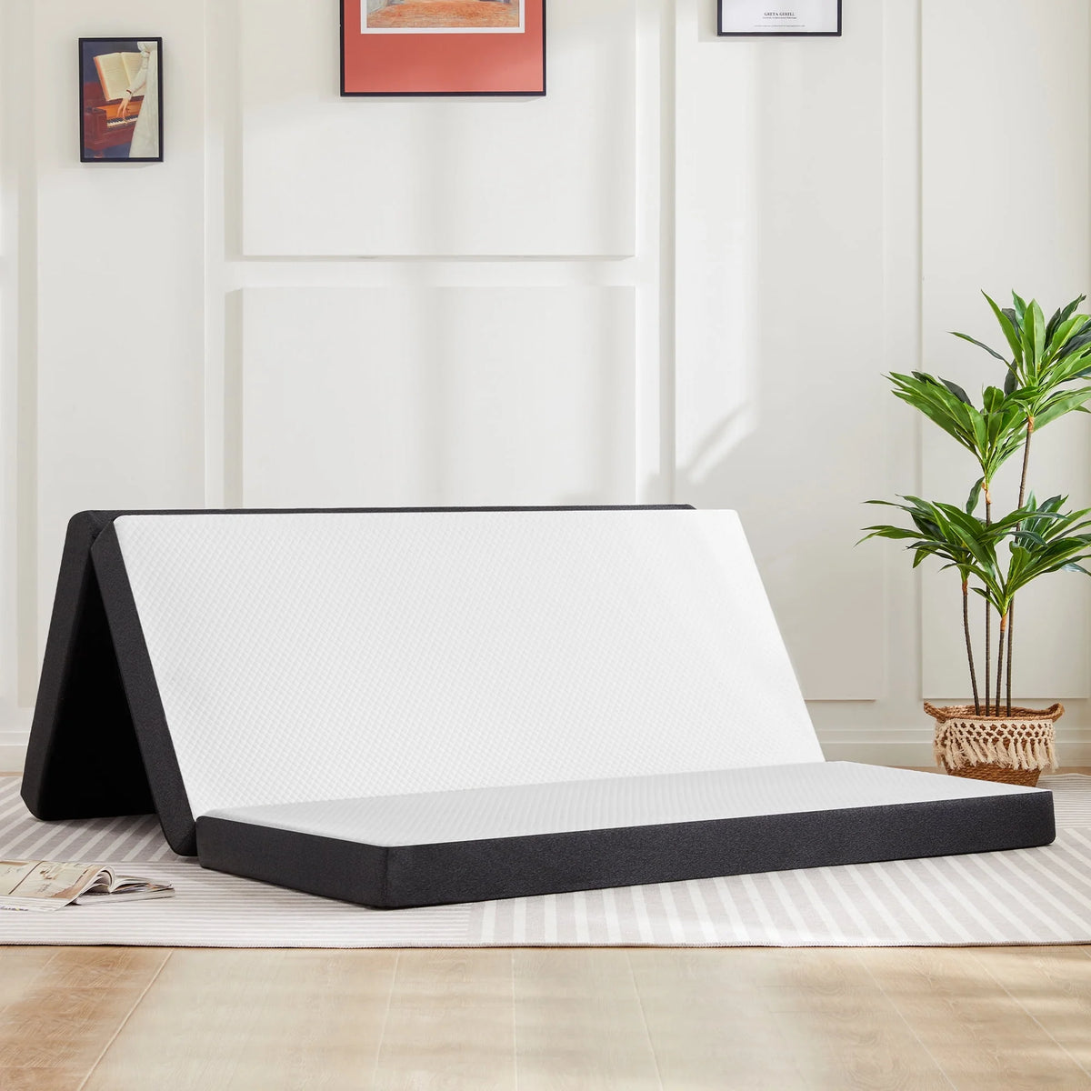 4 inch Tri-fold Memory Foam Mattress Topper, Twin Size, White Q1405
