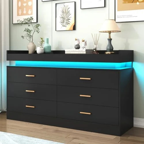 9 Drawer White Dresser with LED Light L92552