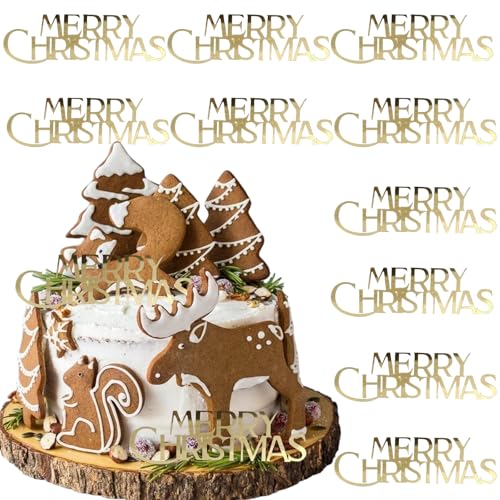 10Pcs Christmas Cake Toppers Acrylic Mirror Gold Silver C778