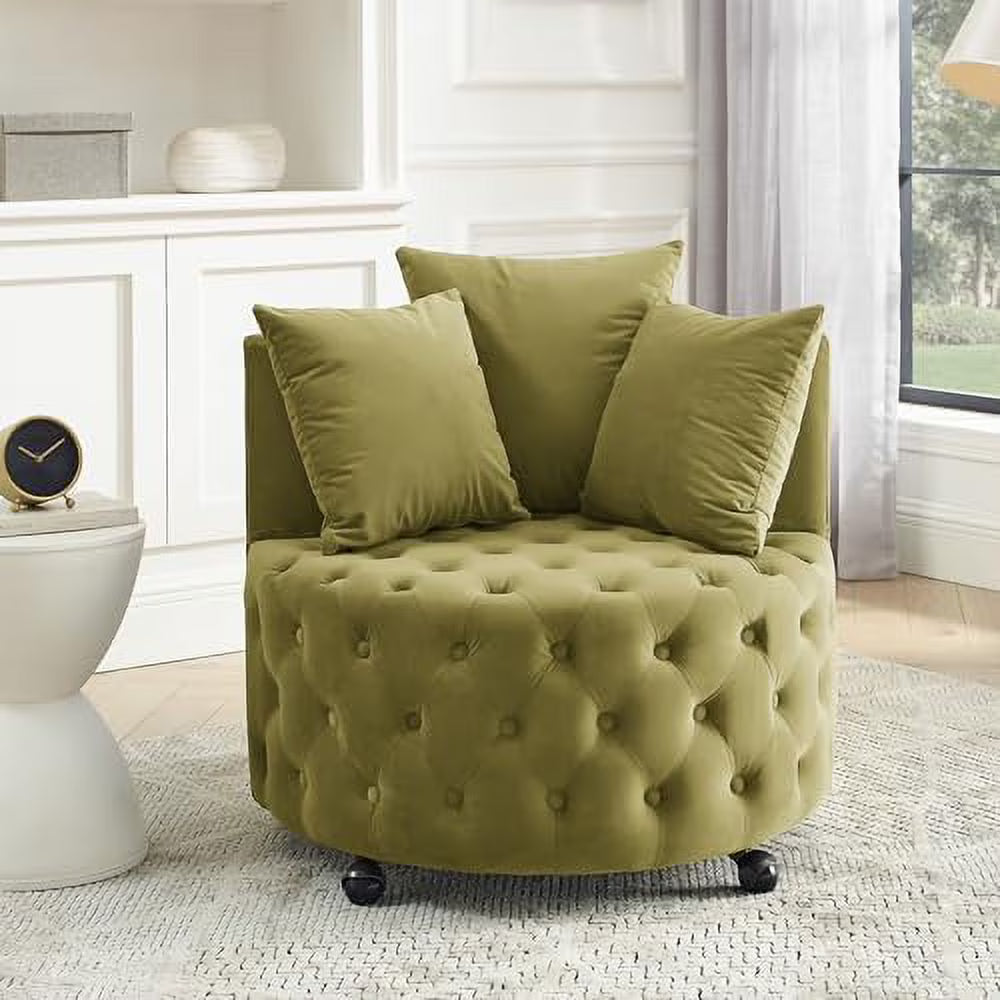 Pink Velvet Swivel Barrel Chair with 3 Pillows and Wheels X177