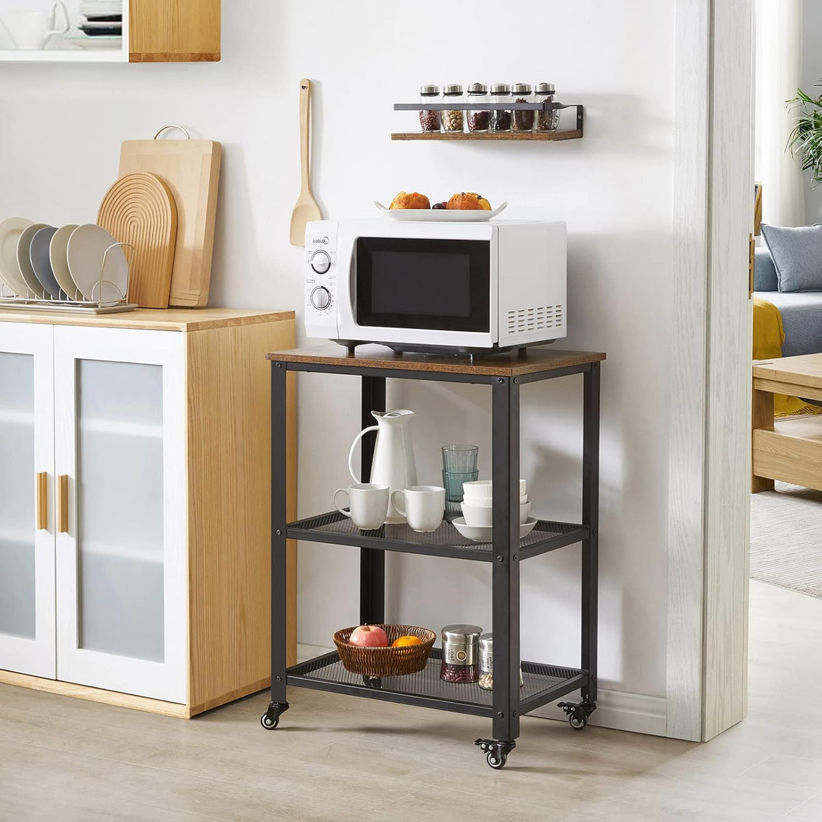 Vintage 3-Tier Kitchen Bar Cart on Wheels J299793