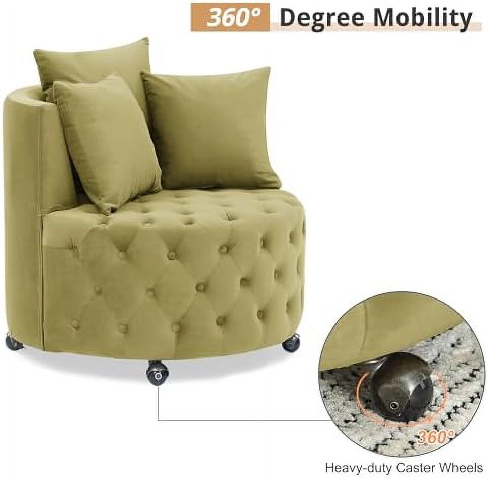 Pink Velvet Swivel Barrel Chair with 3 Pillows and Wheels X177