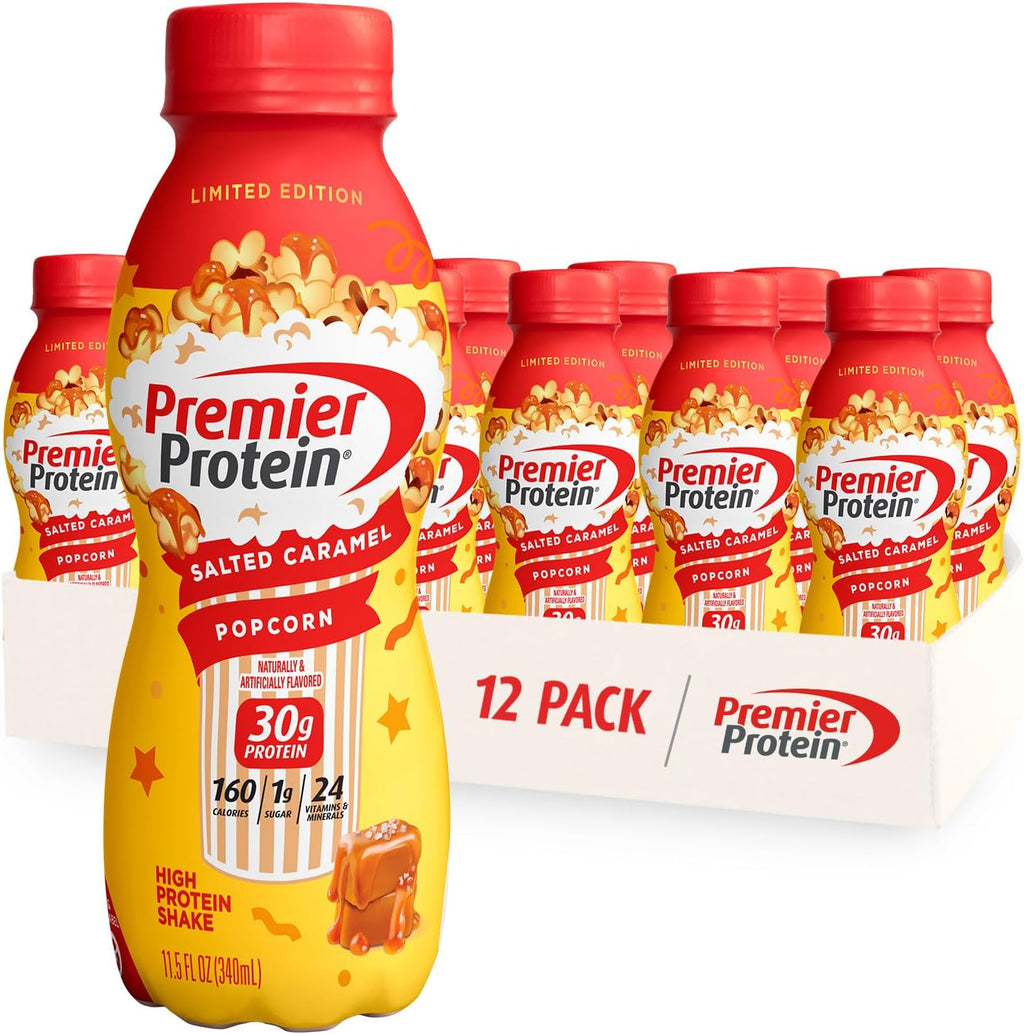 12 Pack Premier Protein Shake Salted Caramel Popcorn and Cake Batter 30g Protein 1g Sugar C58321