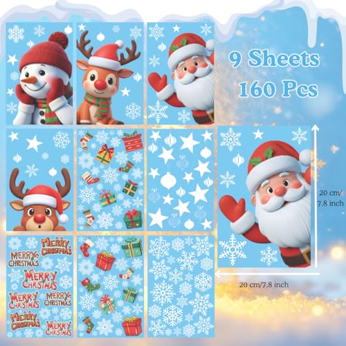226 PCS White Snowflake Window Clings, 9 Sheets Double-Sided Reusable Decals Z3346
